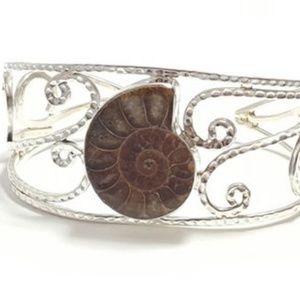 Ammonite Fossil Textured Sterling Silver Cuff